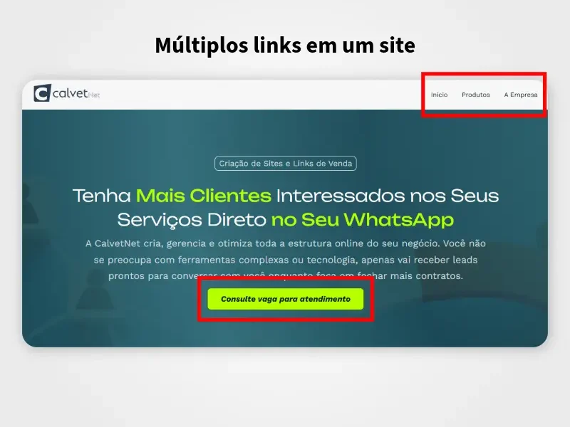 Imagem de um site com destaque para seus diversos links.
